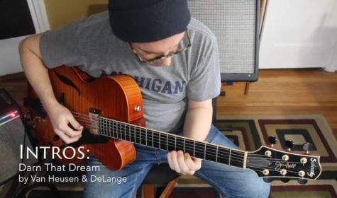 Matt playing his Sadowsky Archtop in his office
