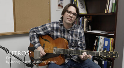 Emily Cover, Matt playing his Sadowsky Jim Hall guitar in his office at George Mason University