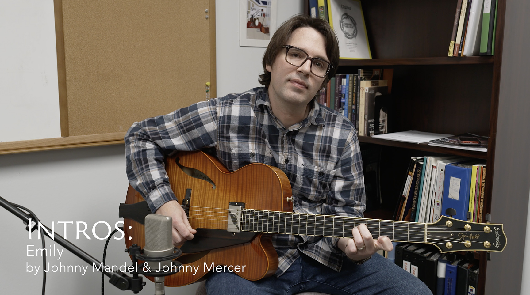Emily Cover, Matt playing his Sadowsky Jim Hall guitar in his office at George Mason University